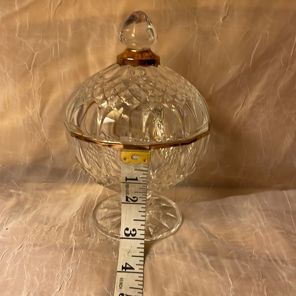 Cristal D’Arques-genuine lead crystal small candy dish w/gold rim & top, cut d… - Picture 5 of 7